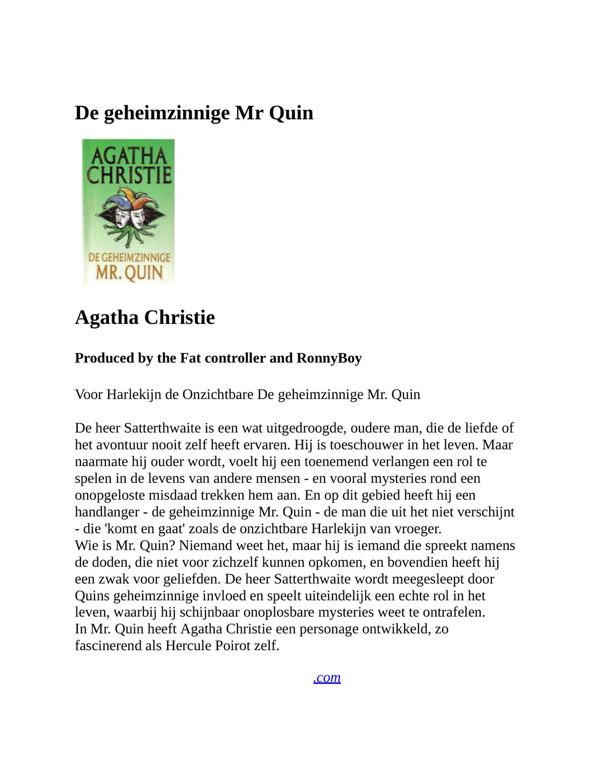 Cover of De geheimzinnige Mr Quin