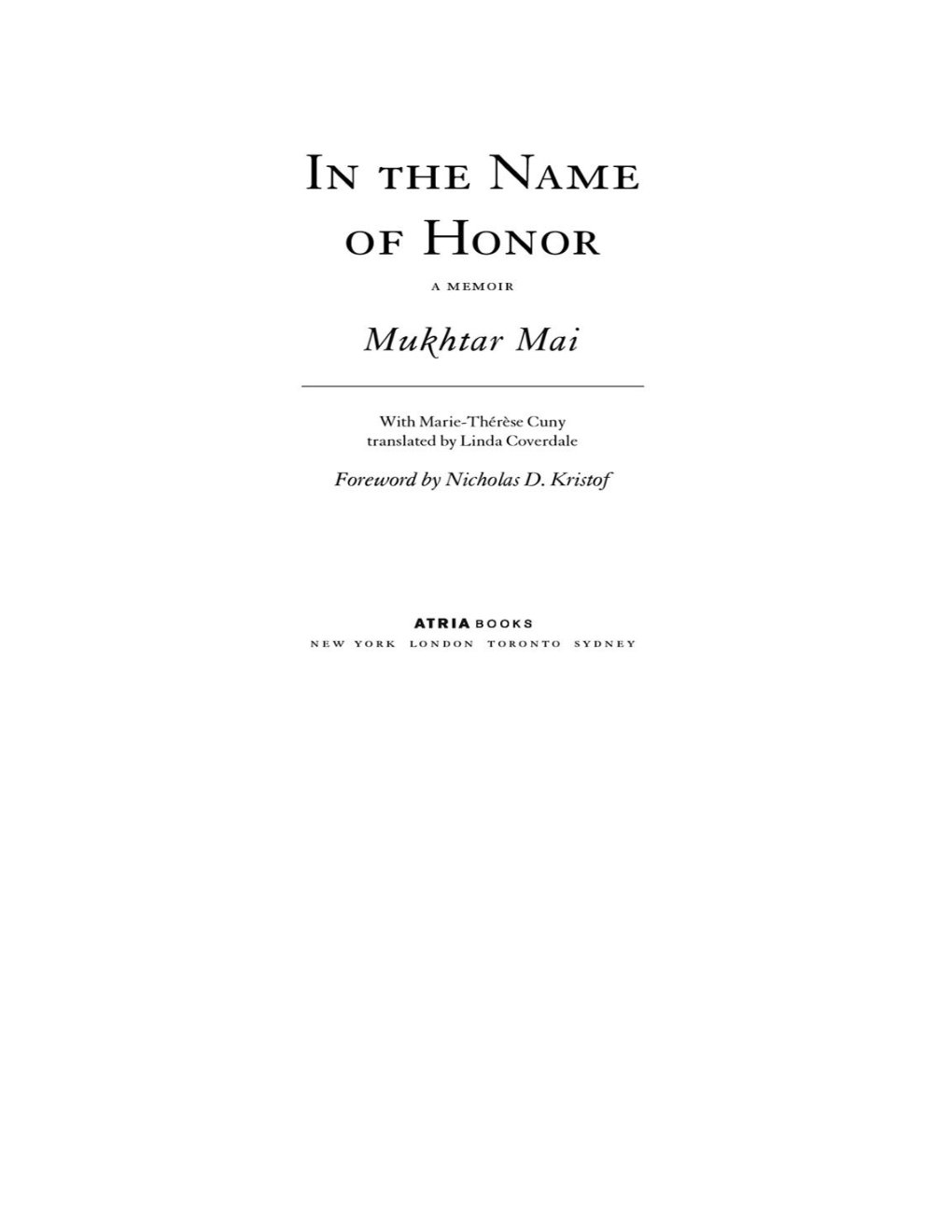 Cover of In the Name of Honor
