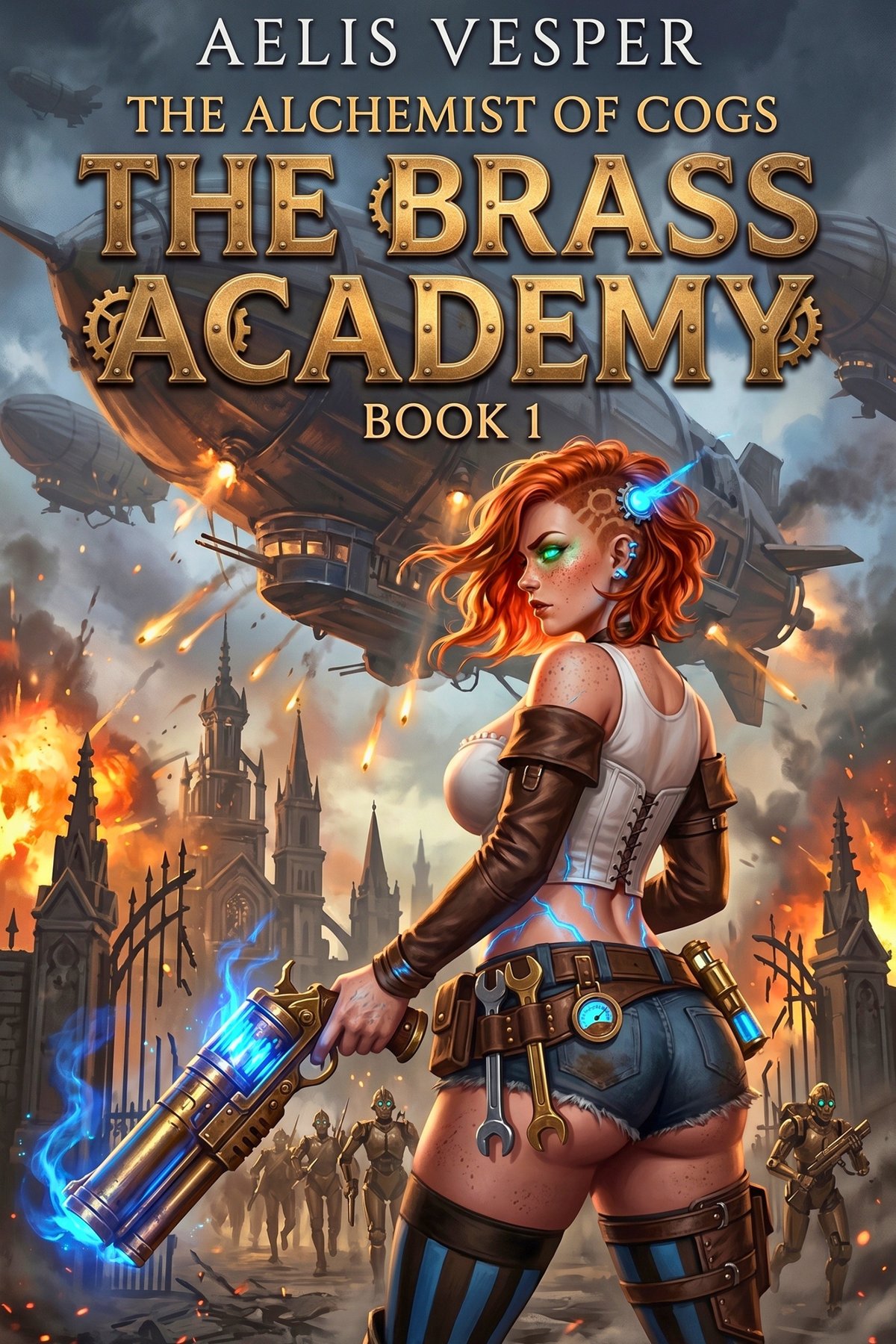 Cover of The Alchemist of Cogs: The Brass Academy Book 1: Steampunk LitRPG Dark Adventure through Iron Kingdoms