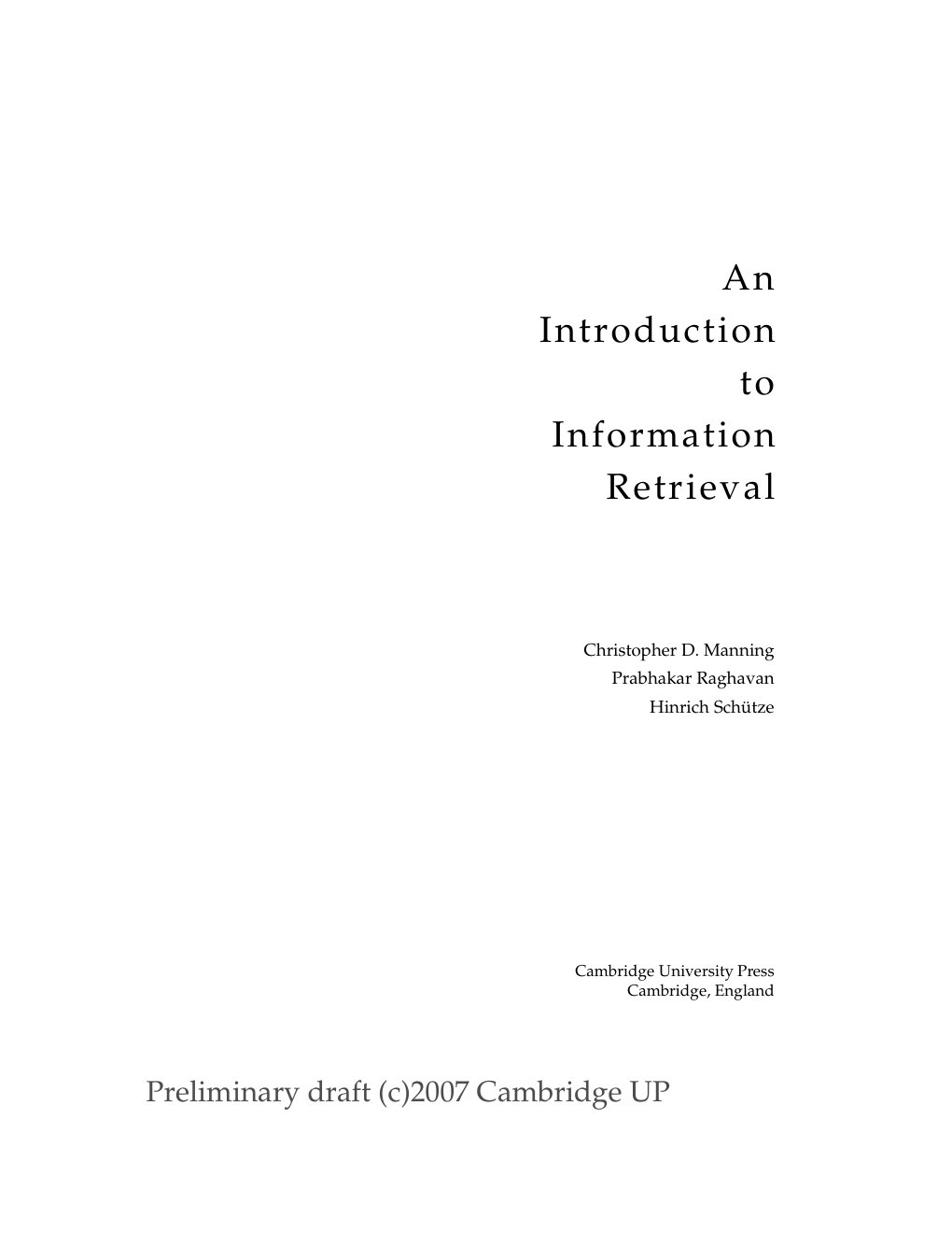 Cover of Introduction to Information Retrieval