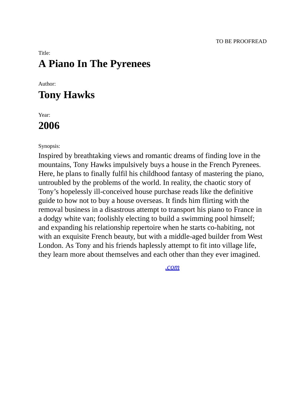 Cover of 2006 - A Piano in The Pyrenees