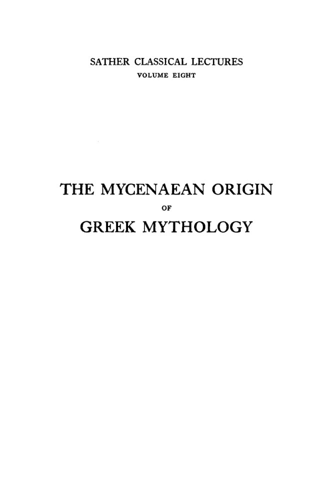 Cover of THE MYCENAEAN ORIGIN