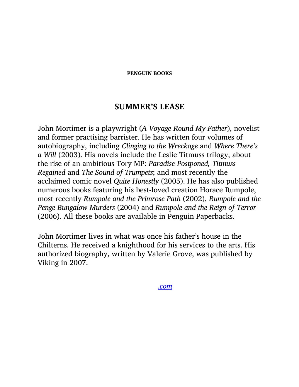 Cover of Summer's Lease