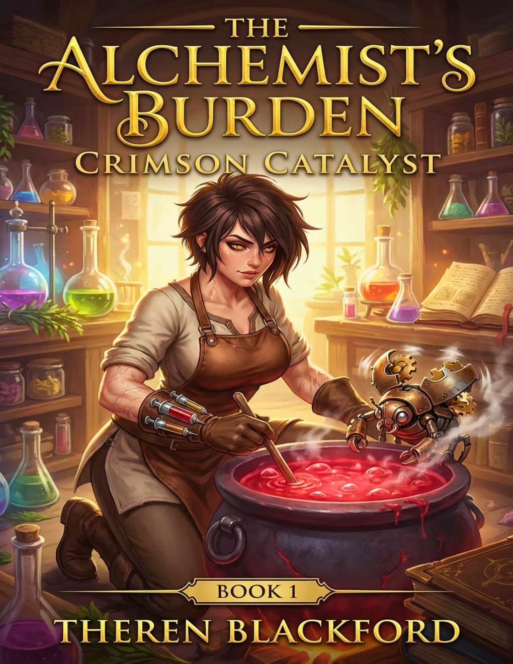 Cover of The Alchemist's Burden: Crimson Catalyst Book 1: Relentless Op Mc Isekai Litrpg Slice Life Fantasy