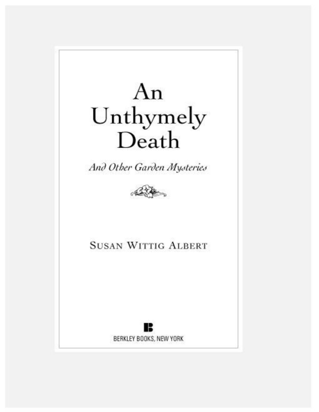 Cover of An Unthymely Death