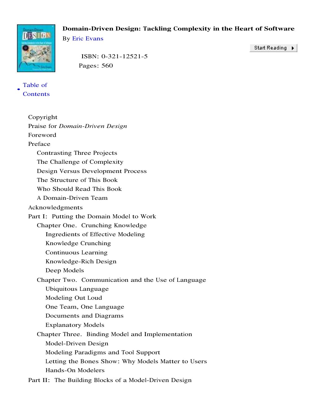 Cover of O'Reilly Network Safari Bookshelf - Domain-Driven Design- Tackling Complexity in the Heart of Softw