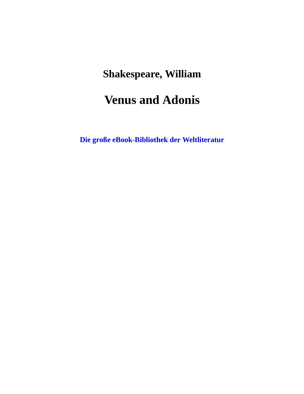Cover of Venus and Adonis