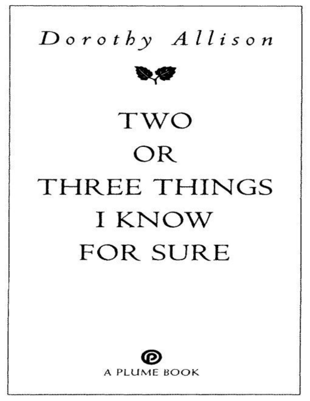 Cover of Two or Three Things I Know for Sure (1954)