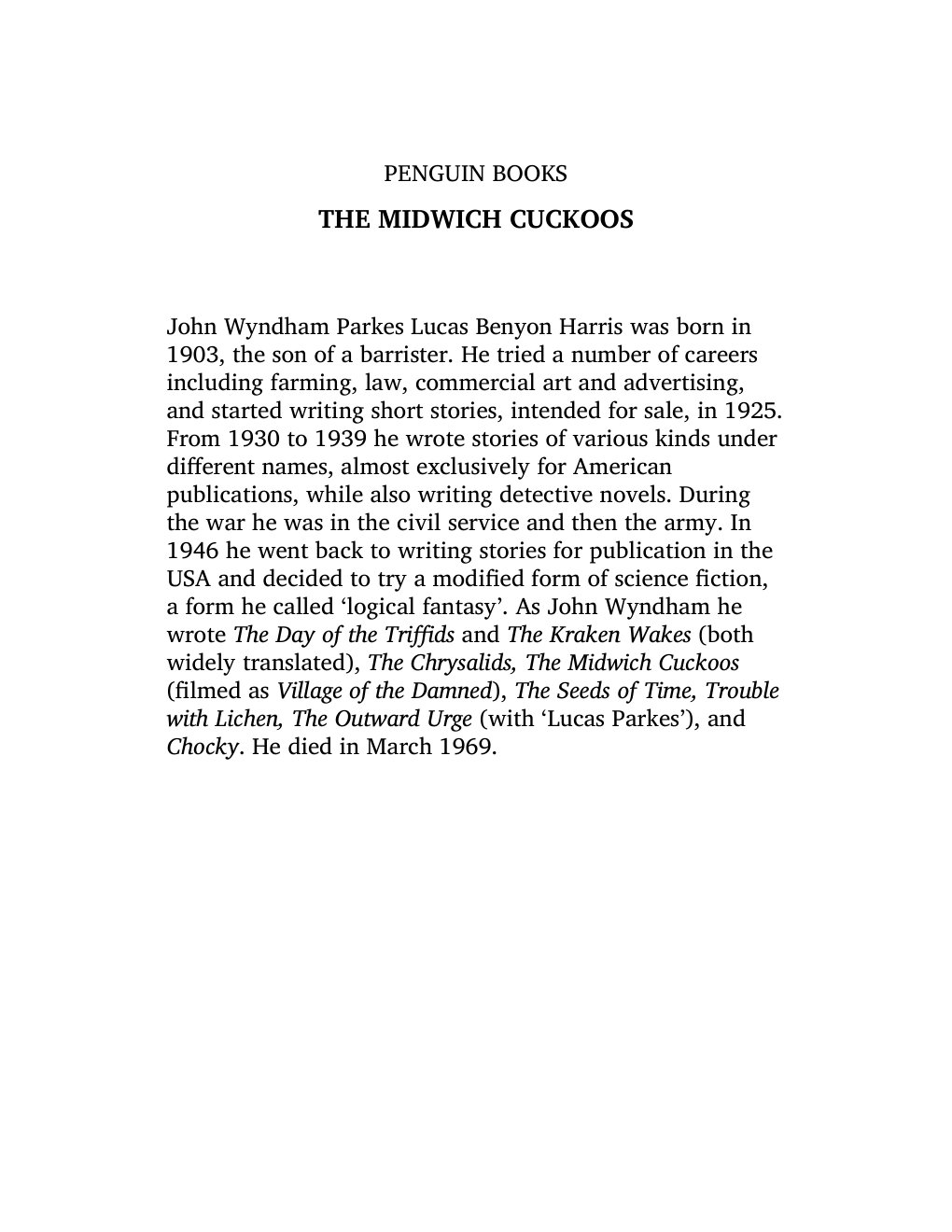 Cover of The Midwich Cuckoos