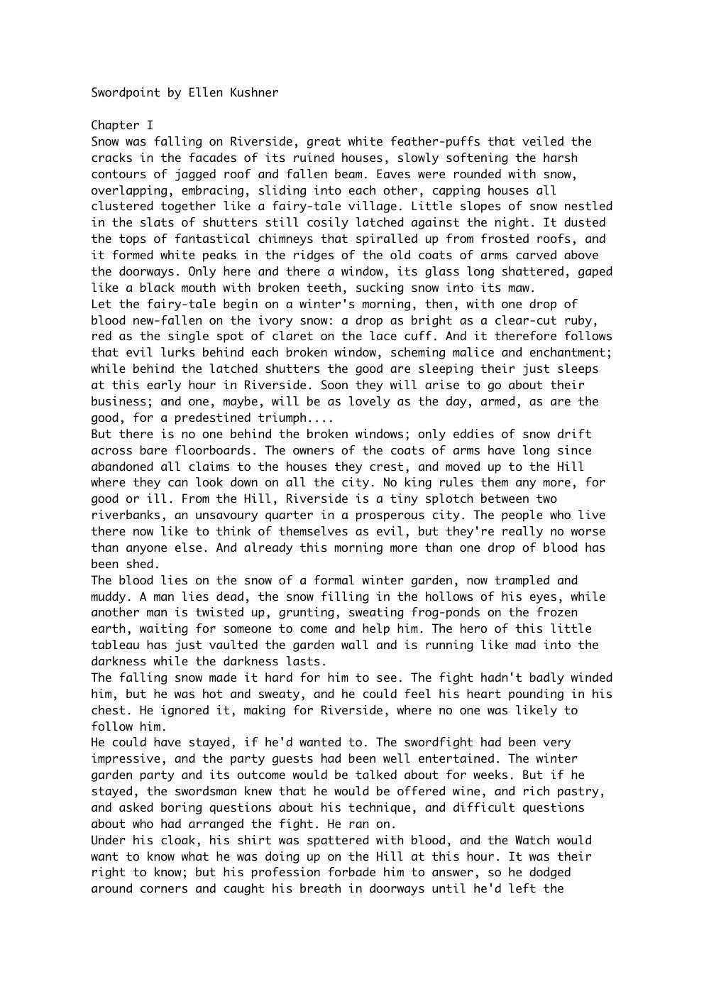 Cover of Swordpoint by Ellen Kushner