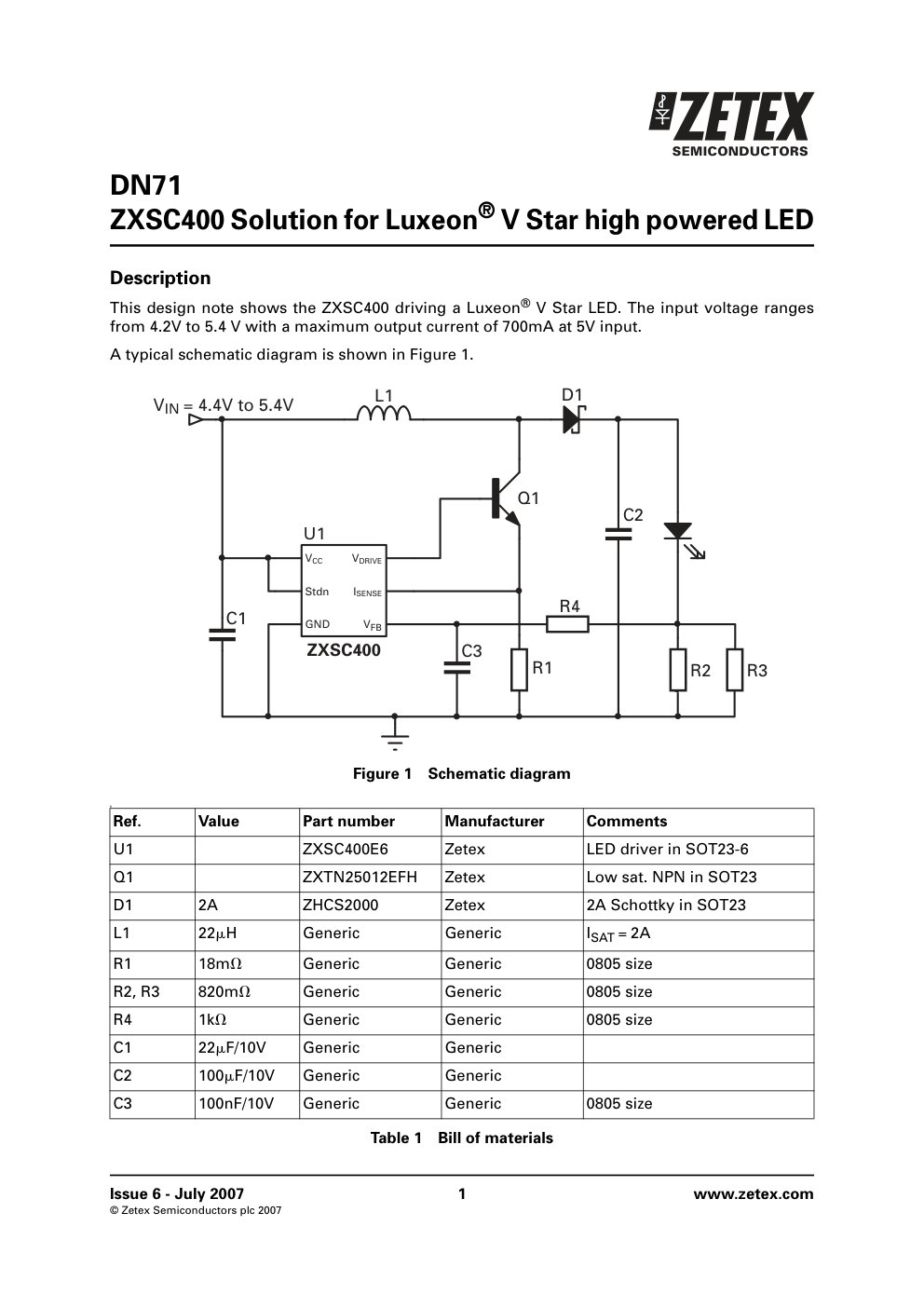 Cover of DN71 ZXSC400 solution for Luxeon® V Star high powered LED