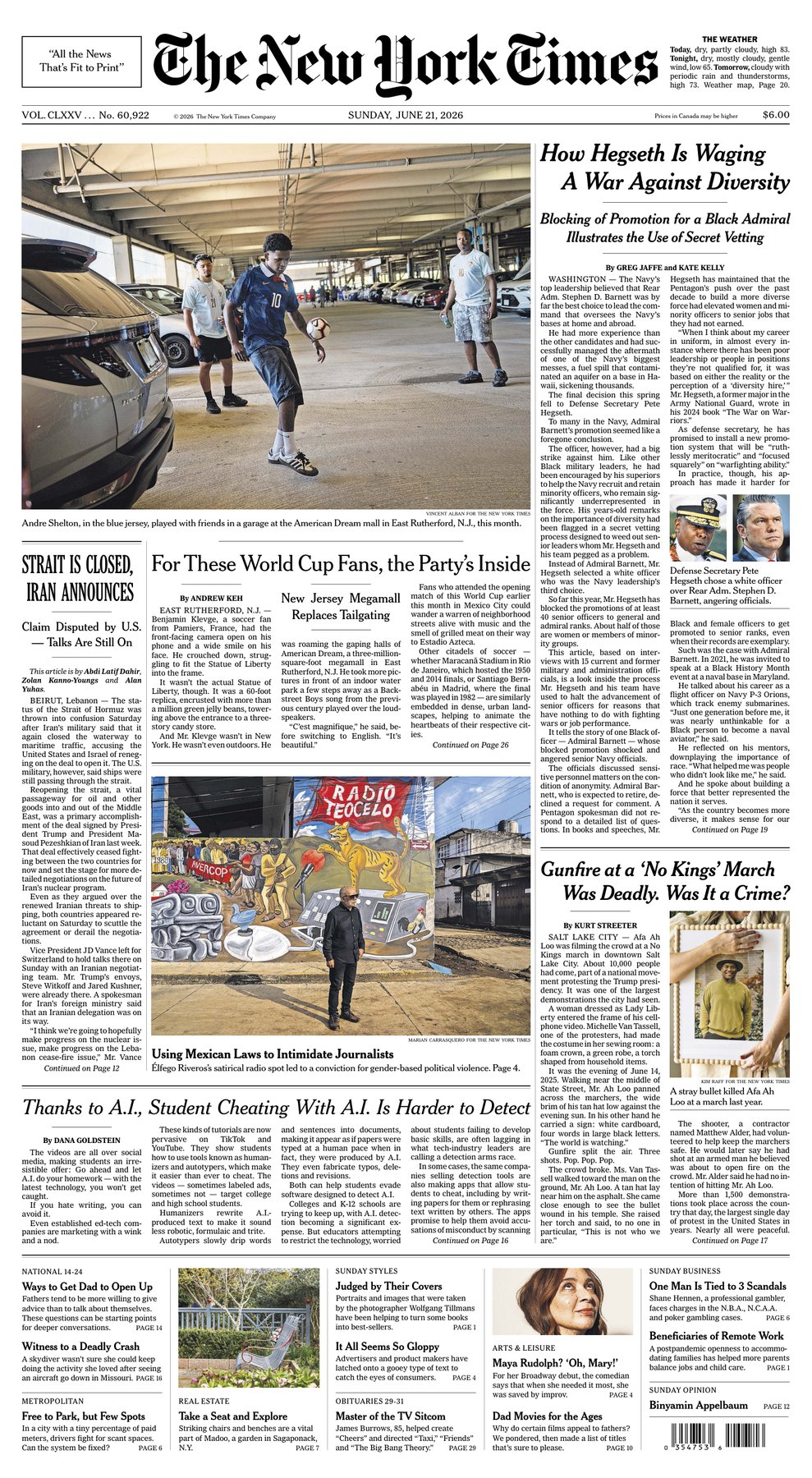 Cover of The New York Times - JUNE 21, 2026