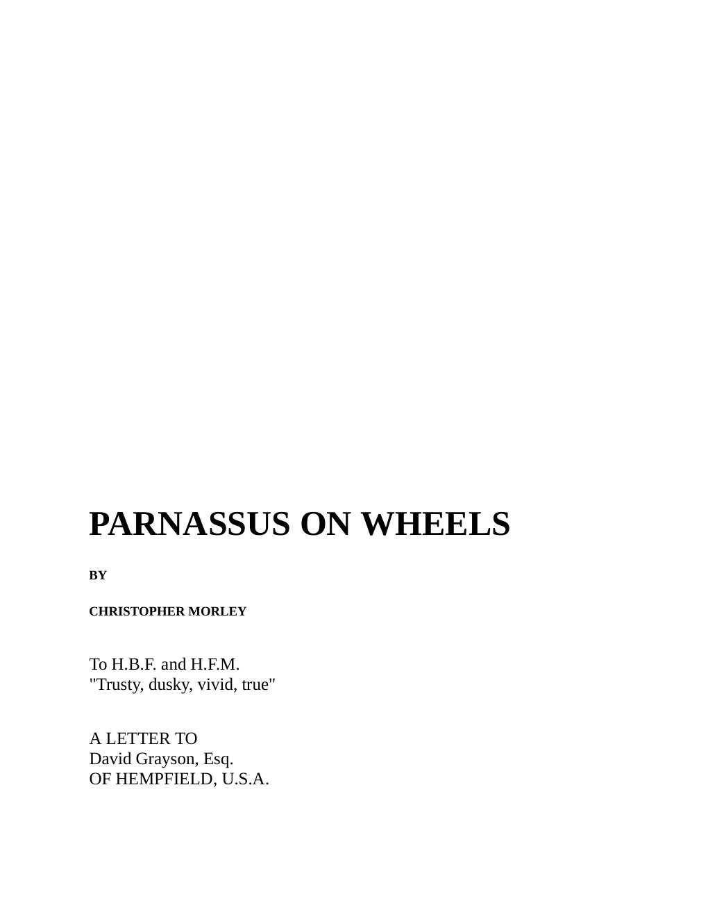 Cover of Parnassus on Wheels