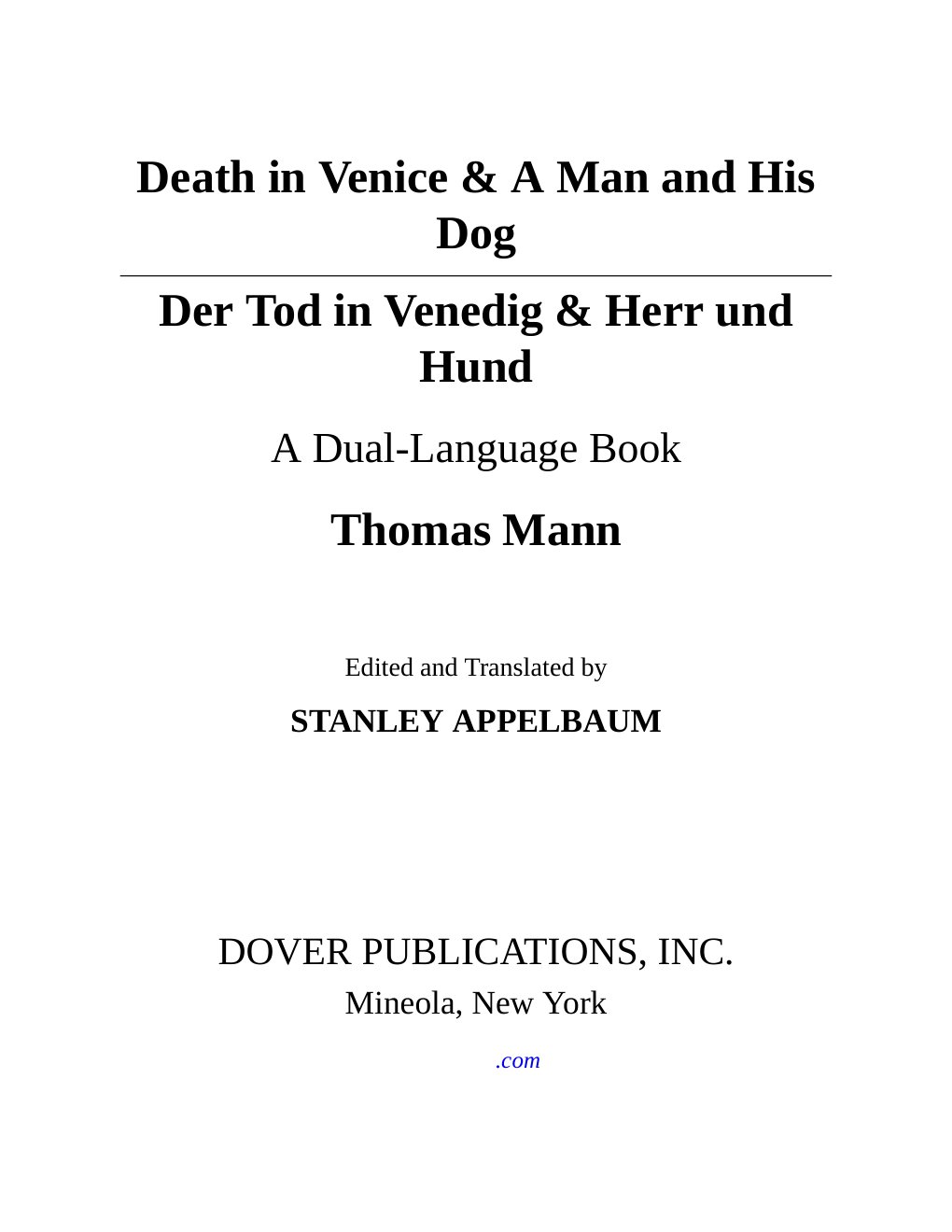 Cover of Death in Venice & A Man and His Dog
