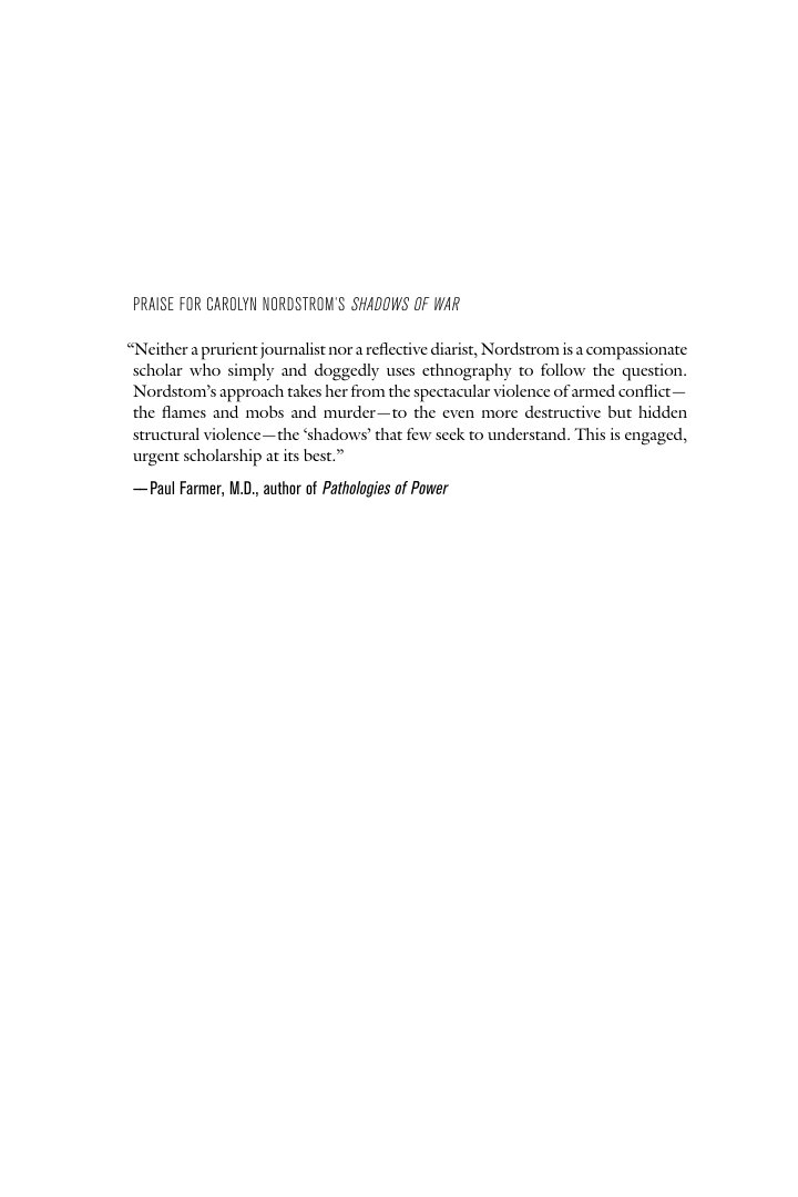 Cover of PRAISE FOR CAROLYN NORDSTROM’S SHADOWS OF WAR